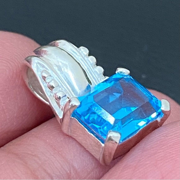 Sterling Silver SCBS 925 Emerald Cut Blue Topaz CZ Cubic Zirconia Pendant 2.9g - Picture 12 of 15